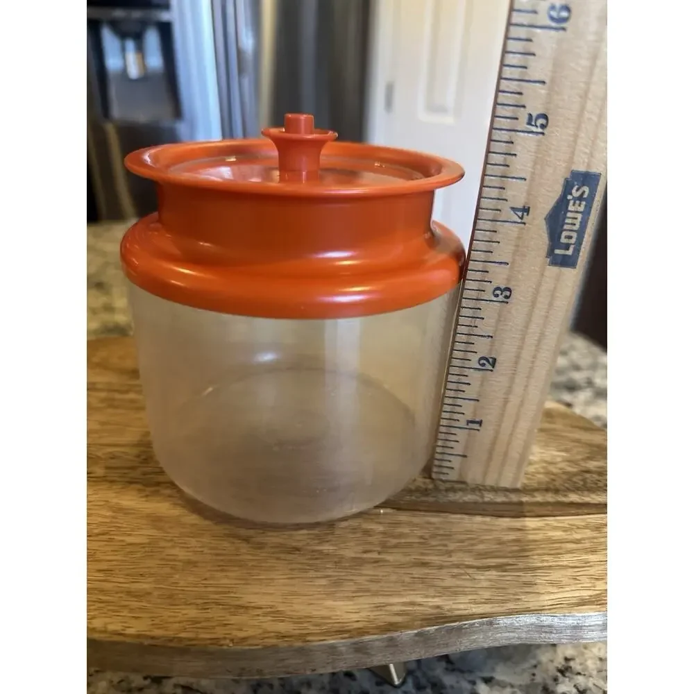 Vintage Tupperware #1481 Acrylic Canister Orange Push Button Top 6 1/4 Cup